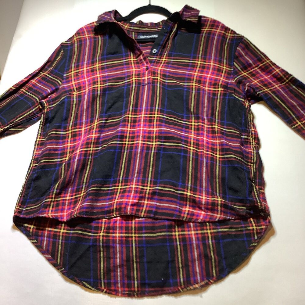 Calvin klein jeans light flannel popover bright plaid size Large women's